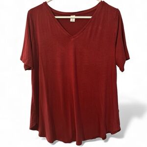Old Navy Luxe V Neck Burgundy Short Sleeve Tee Shirt Size 1X Plus